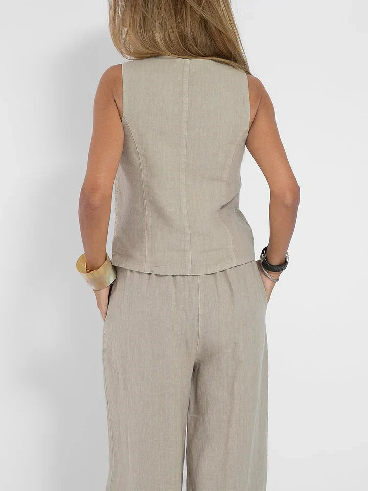 Aiden Zweiteiliges Outfit aus elegantem Leinen | Eng anliegende Weste & weite Hose