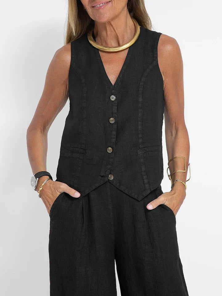 Aiden Zweiteiliges Outfit aus elegantem Leinen | Eng anliegende Weste & weite Hose