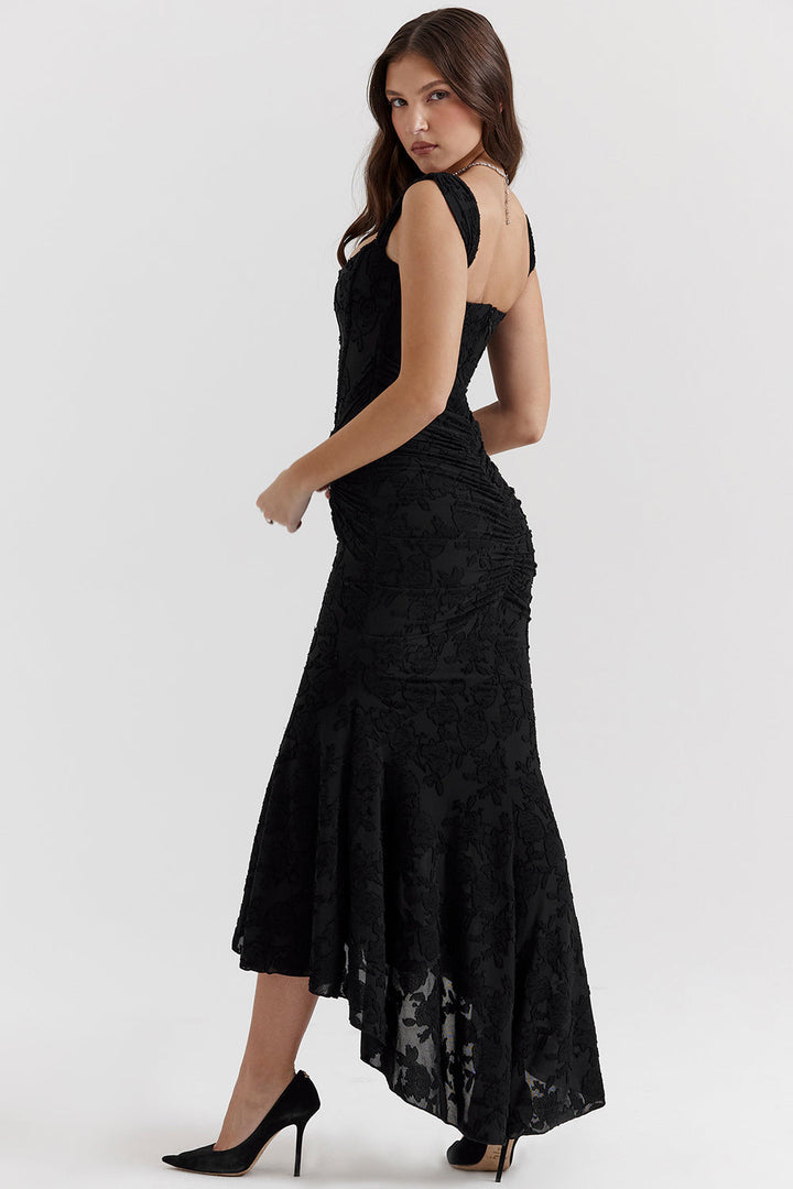 Zoey Abendkleid für Damen | Fliederfarbenes Kleid mit floraler Spitze & asymmetrischem Saum