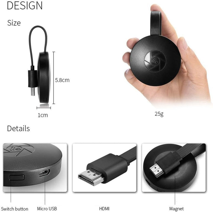 Chromecast Drahtloser Videostreamer - 1080p HD-Streaming, kompatibel mit Android, iPhone, PC
