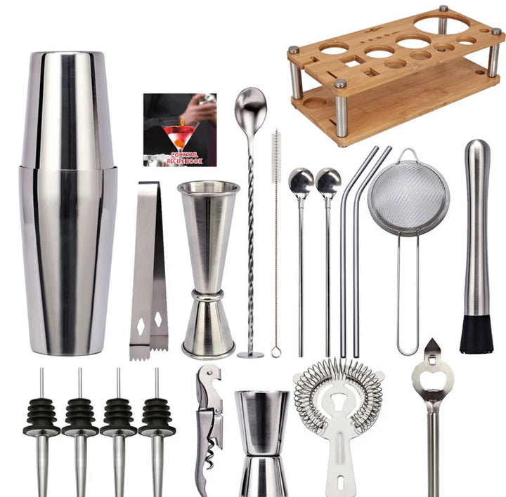 23-teiliges professionelles Cocktail-Set aus Edelstahl – ShakerPro Barkeeper-Set mit Zubehör