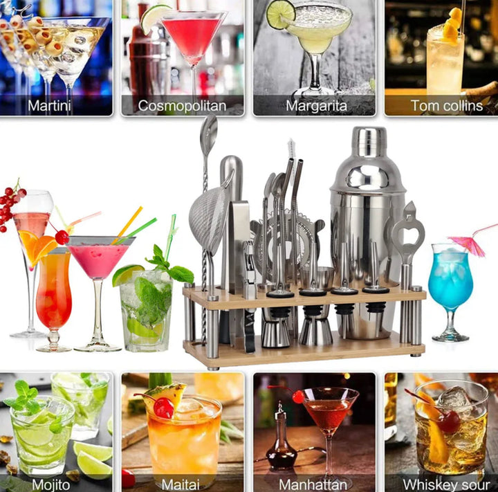 23-teiliges professionelles Cocktail-Set aus Edelstahl – ShakerPro Barkeeper-Set mit Zubehör