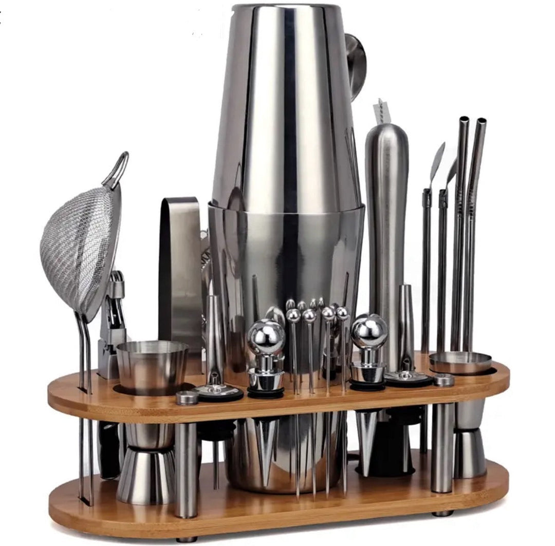 23-teiliges professionelles Cocktail-Set aus Edelstahl – ShakerPro Barkeeper-Set mit Zubehör