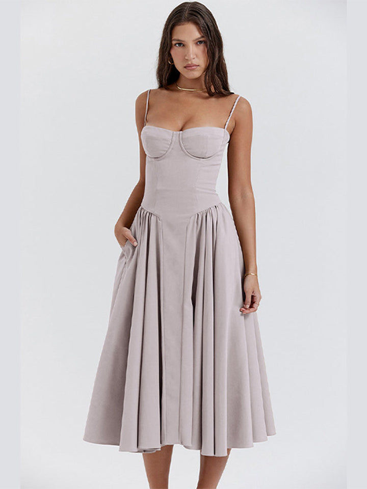 Élodie Grace Sommerkleid für Damen | Elegantes Korsettkleid mit Trägern & ausgestelltem Rock
