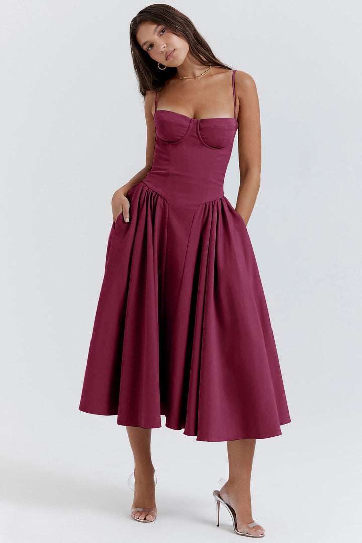 Élodie Grace Sommerkleid für Damen | Elegantes Korsettkleid mit Trägern & ausgestelltem Rock