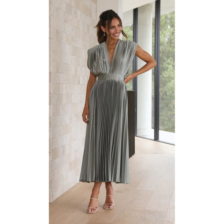 Michela | Raffiniertes Plissee-Midikleid mit V-Ausschnitt