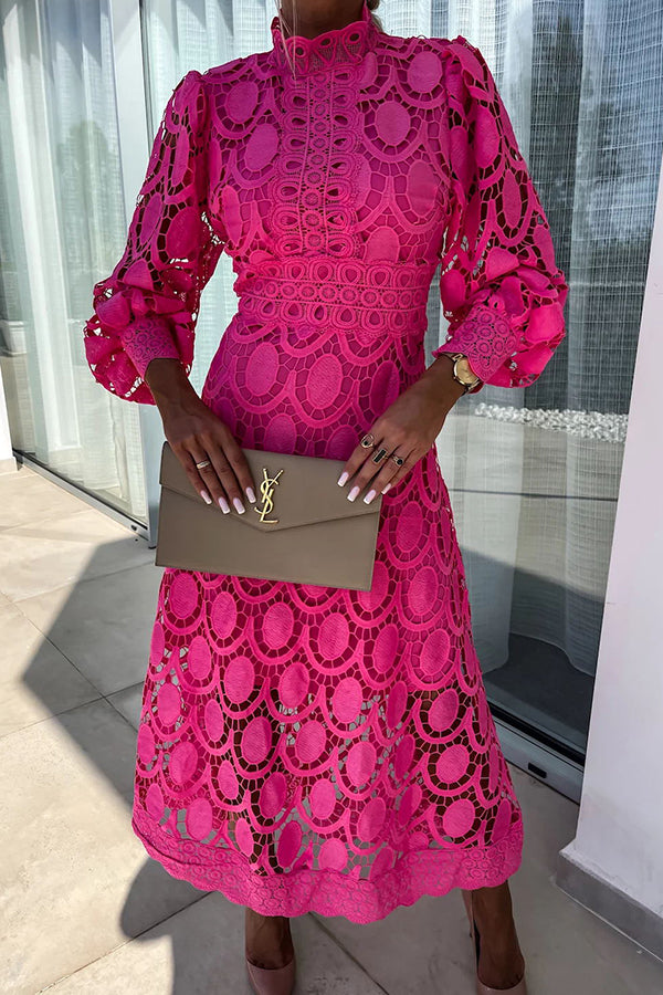 Statement Kleid Damen | Hellrosa mit Spitze & hohem Ausschnitt | Elegantes Design für Party & Abendlook