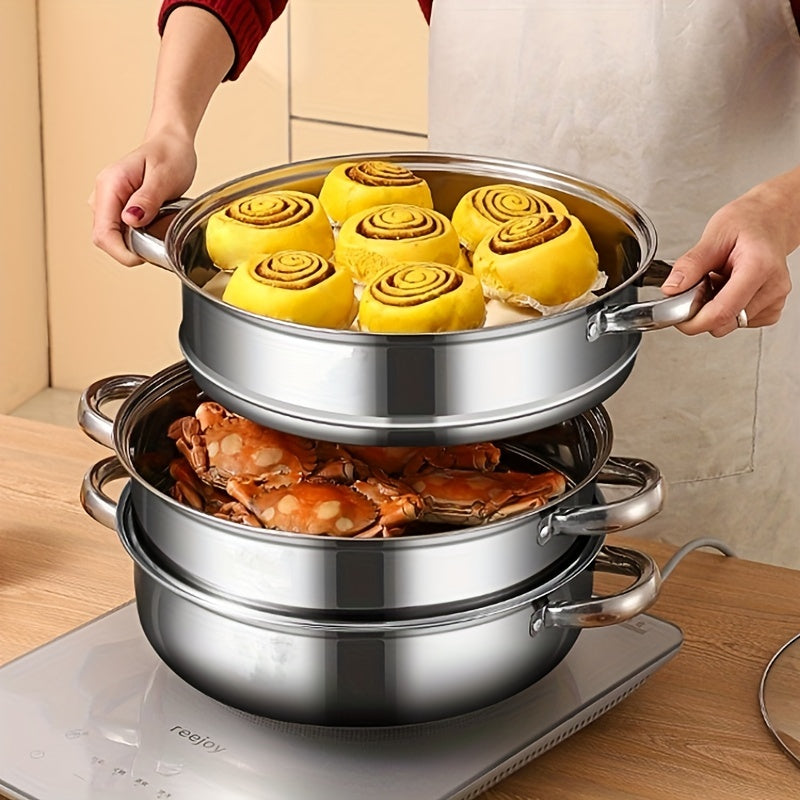 3-Schicht-Edelstahl-Dampfgarer – NutriSteam Mehrstöckiger Dampfkocher für gesundes