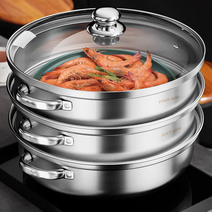 3-Schicht-Edelstahl-Dampfgarer – NutriSteam Mehrstöckiger Dampfkocher für gesundes