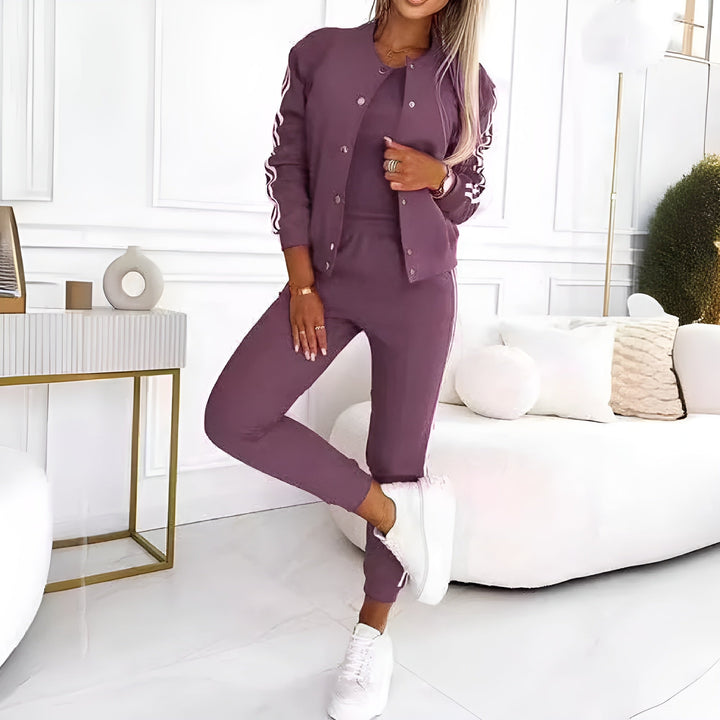 Elena 3-teiliges Baseball-Set für Damen | Stylisches Frühlings-Outfit mit Weste, Hose & Top