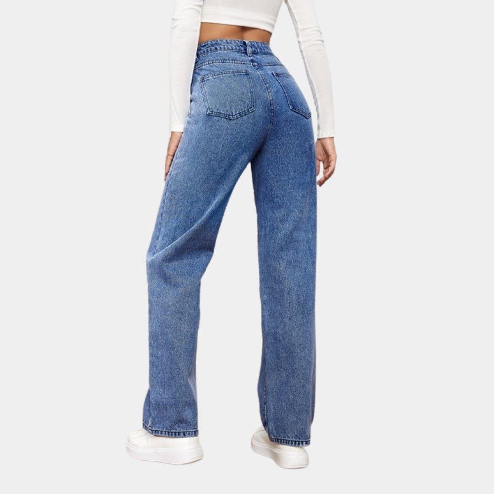 Jitka Casual Baggy Jeans – Hoch Taillierte Stretch-Denimjeans für Stil und Komfort