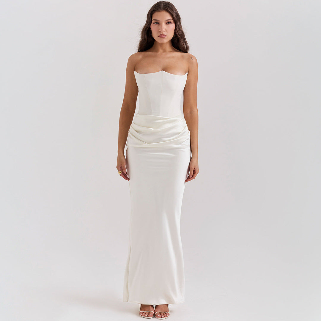Emilia Korsettkleid für Damen | Samt-Trägerloses Abendkleid mit Fischgrätenmuster & Schlanker Passform