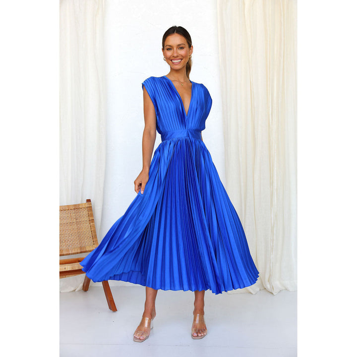 Michela | Raffiniertes Plissee-Midikleid mit V-Ausschnitt