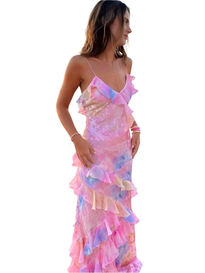 Ella - Stilvolle ärmellose Rüschenkleid mit Spaghetti-Trägern