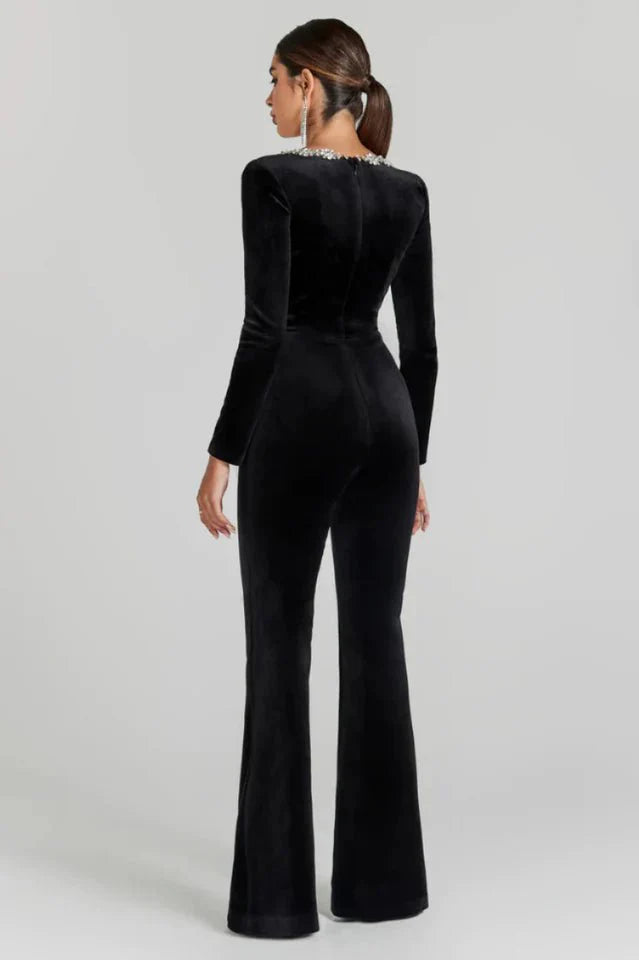 Faith Velvet Jumpsuit – Eleganz mit Korsettstäbchen und Schmuckbesatz