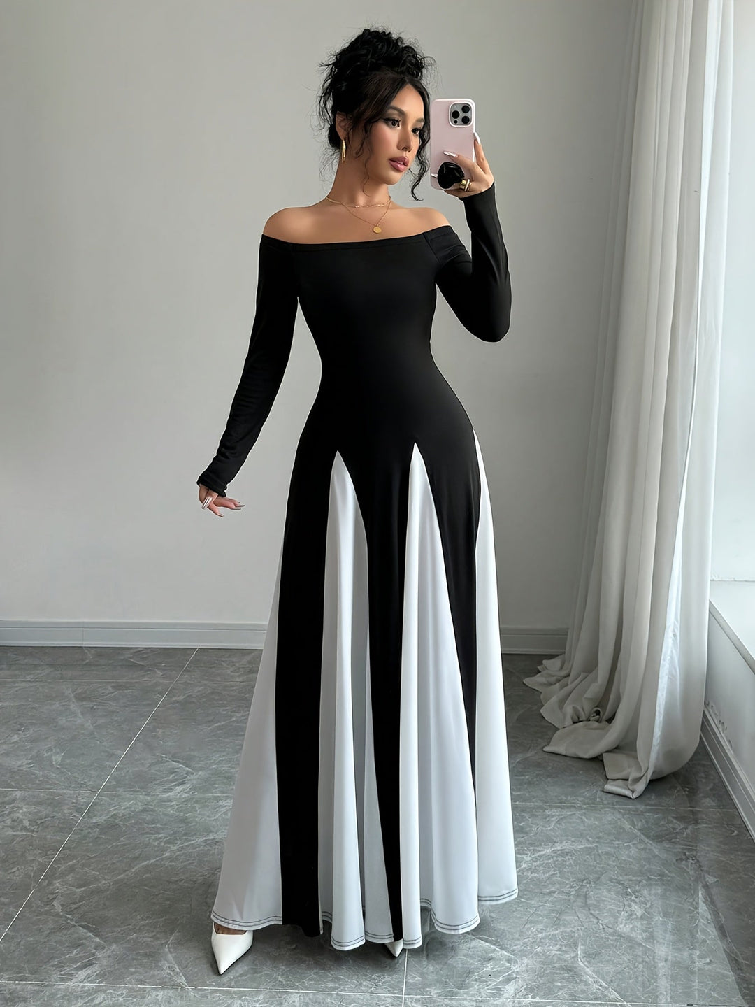 Melodia Frauenkleid mit freien Schultern | Langarm & Atemberaubende Eleganz