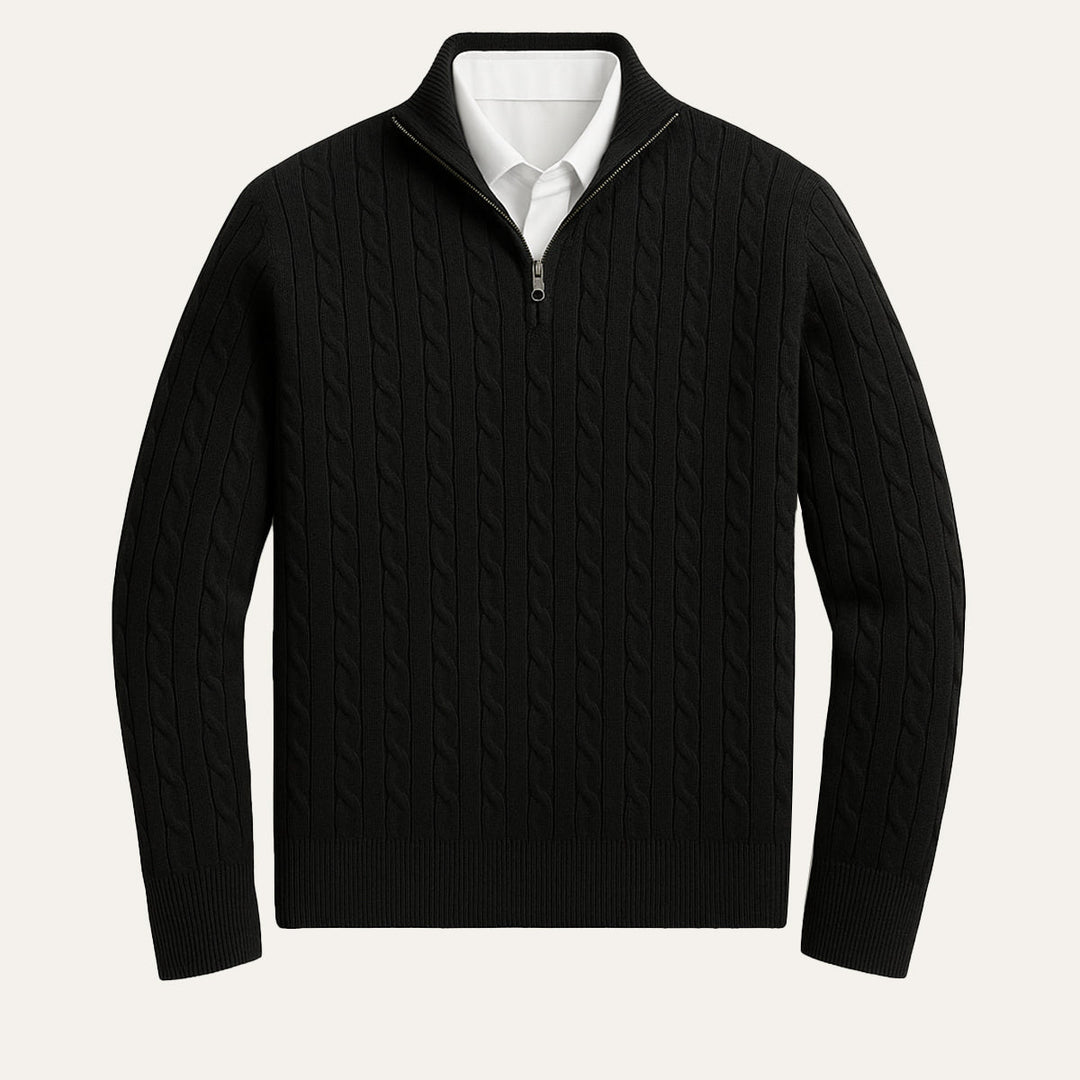 Pullover Herren Half Zip | Kabelstrick Klassisch Elegant