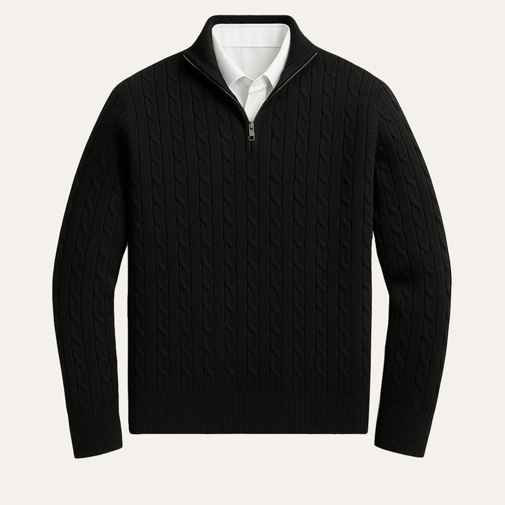 Pullover Herren Half Zip | Kabelstrick Klassisch Elegant