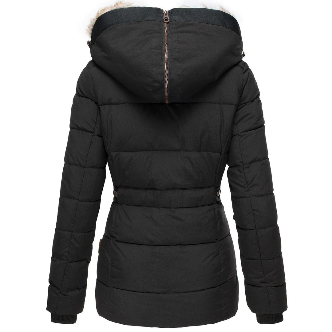 Gesteppte mittellange Winterjacke für Frauen | Warme Steppjacke mit Kapuze