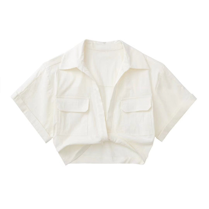 Victoria Leinen Damen Crop Shirt mit Crossover-Detail | Kurzes Sommeroberteil mit Stil