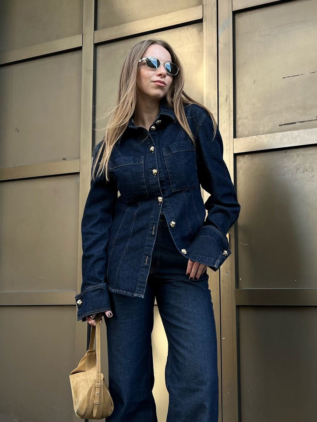 Denna Damen Denim Set mit Flared Jeans & Oversized Bluse | Vielseitig & Modern Kombinierbar