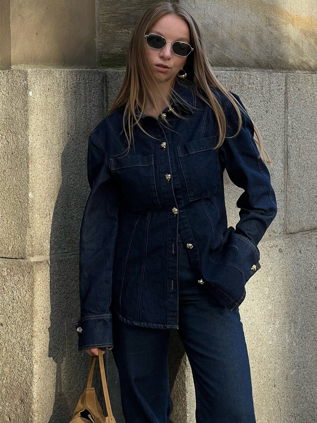 Denna Damen Denim Set mit Flared Jeans & Oversized Bluse | Vielseitig & Modern Kombinierbar