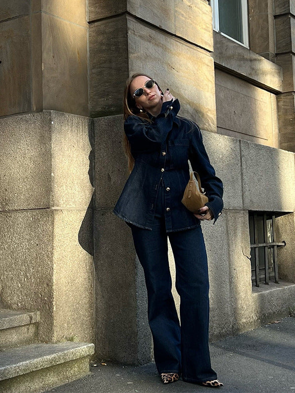 Denna Damen Denim Set mit Flared Jeans & Oversized Bluse | Vielseitig & Modern Kombinierbar