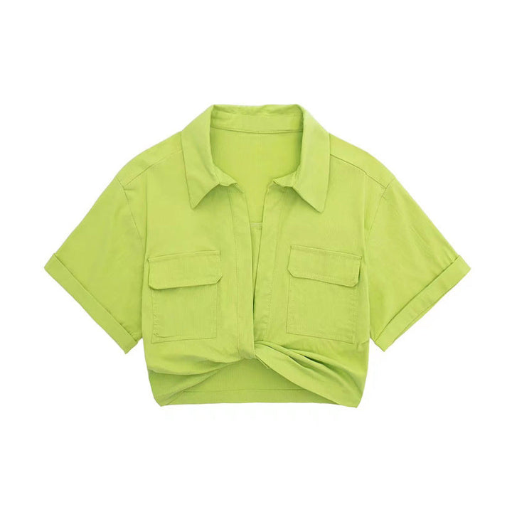 Victoria Leinen Damen Crop Shirt mit Crossover-Detail | Kurzes Sommeroberteil mit Stil