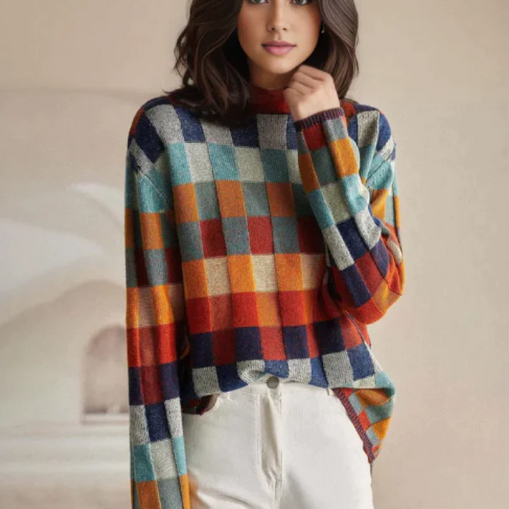 Adalynn Mehrfarbig karierter Pullover Oversize-Schnitt | Komfort & gewagter Stil