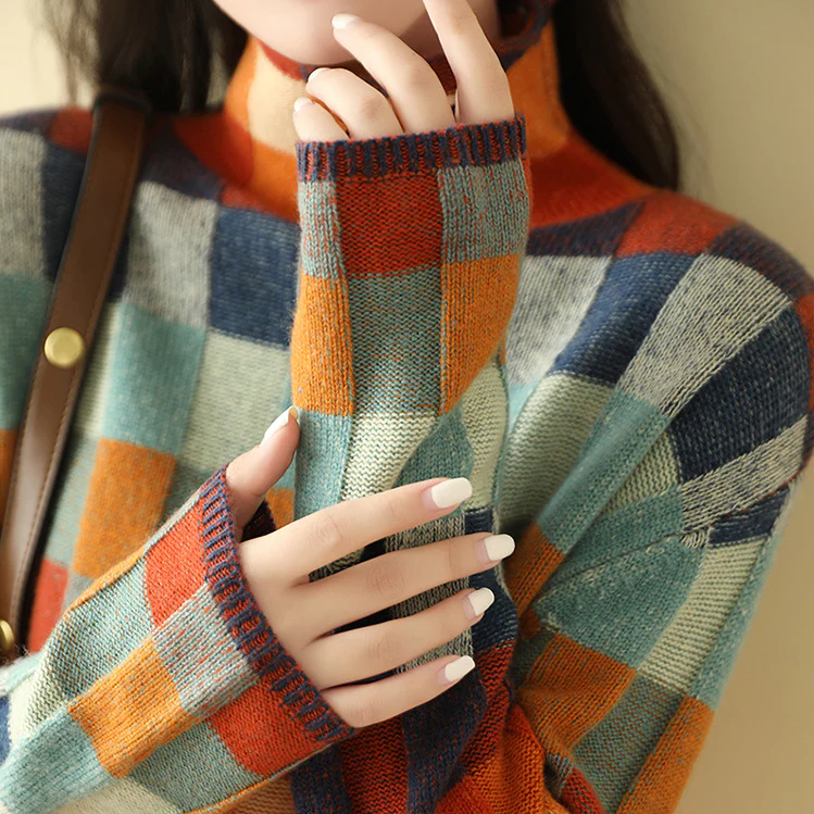 Adalynn Mehrfarbig karierter Pullover Oversize-Schnitt | Komfort & gewagter Stil