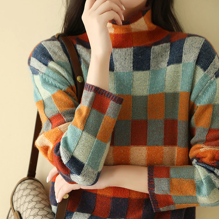 Adalynn Mehrfarbig karierter Pullover Oversize-Schnitt | Komfort & gewagter Stil