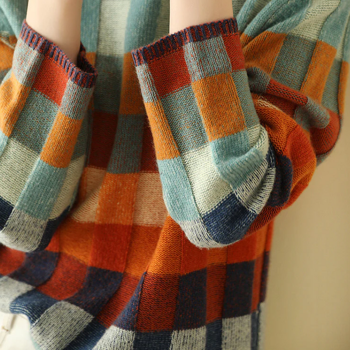 Adalynn Mehrfarbig karierter Pullover Oversize-Schnitt | Komfort & gewagter Stil