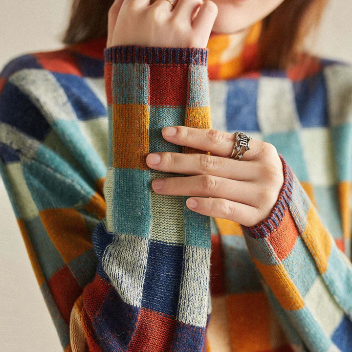 Adalynn Mehrfarbig karierter Pullover Oversize-Schnitt | Komfort & gewagter Stil