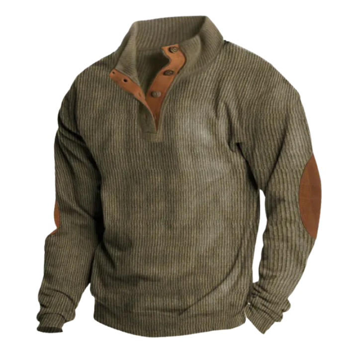 Herren Pullover mit Knöpfen und Rippenstrick | Retro Pullover mit Ellbogenaufnähern