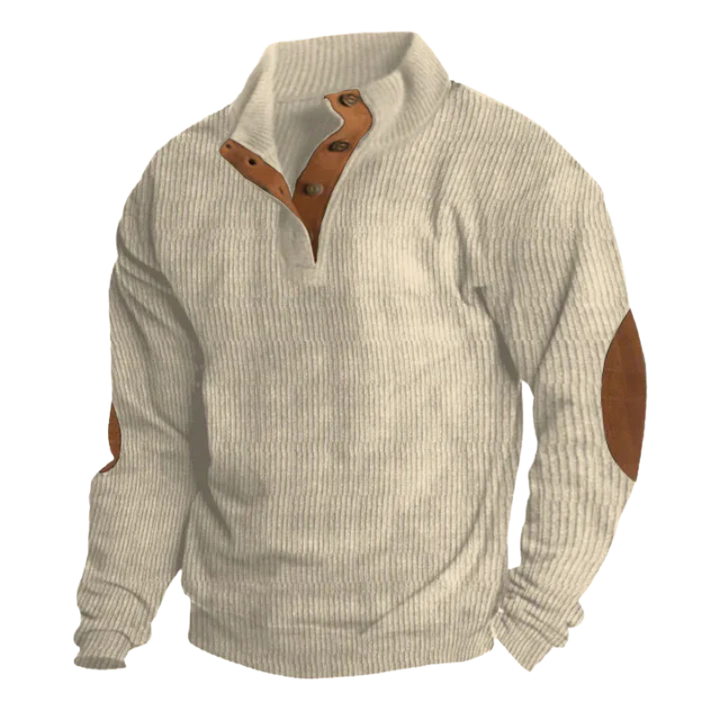 Herren Pullover mit Knöpfen und Rippenstrick | Retro Pullover mit Ellbogenaufnähern