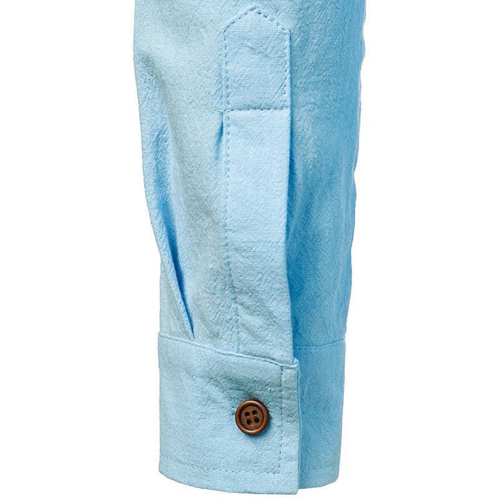 Leinenhemd Herren Langarm | Vintage Blau/Weiß Sommer Elegant