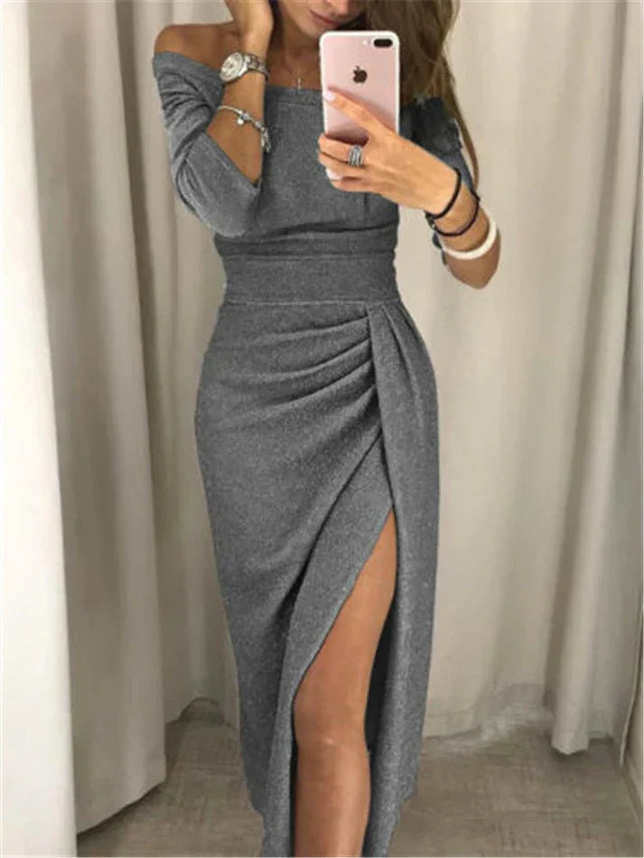 Nola Glitzerkleid für Party und Gala | Off-Shoulder Design mit Schlitz und schmeichelnder Drapierung
