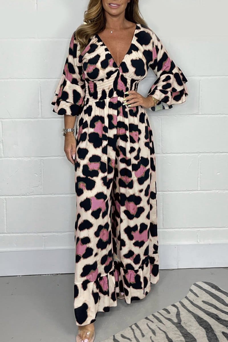 Kenza | Bold Leopard Print Jumpsuit für Frauen mit V-Ausschnitt - Komfort & Stil