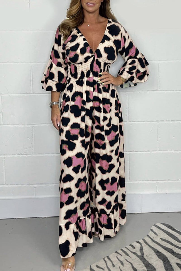 Kenza | Bold Leopard Print Jumpsuit für Frauen mit V-Ausschnitt - Komfort & Stil
