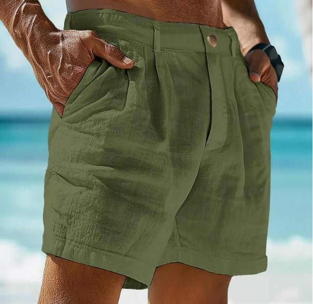 Pantalones cortos de lino para hombre | Cierre de botones | Ligero para el verano