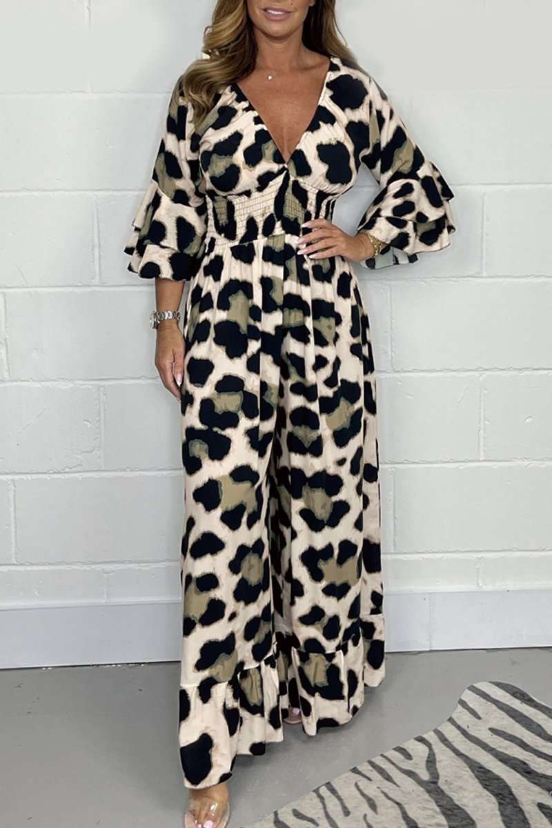 Kenza | Bold Leopard Print Jumpsuit für Frauen mit V-Ausschnitt - Komfort & Stil