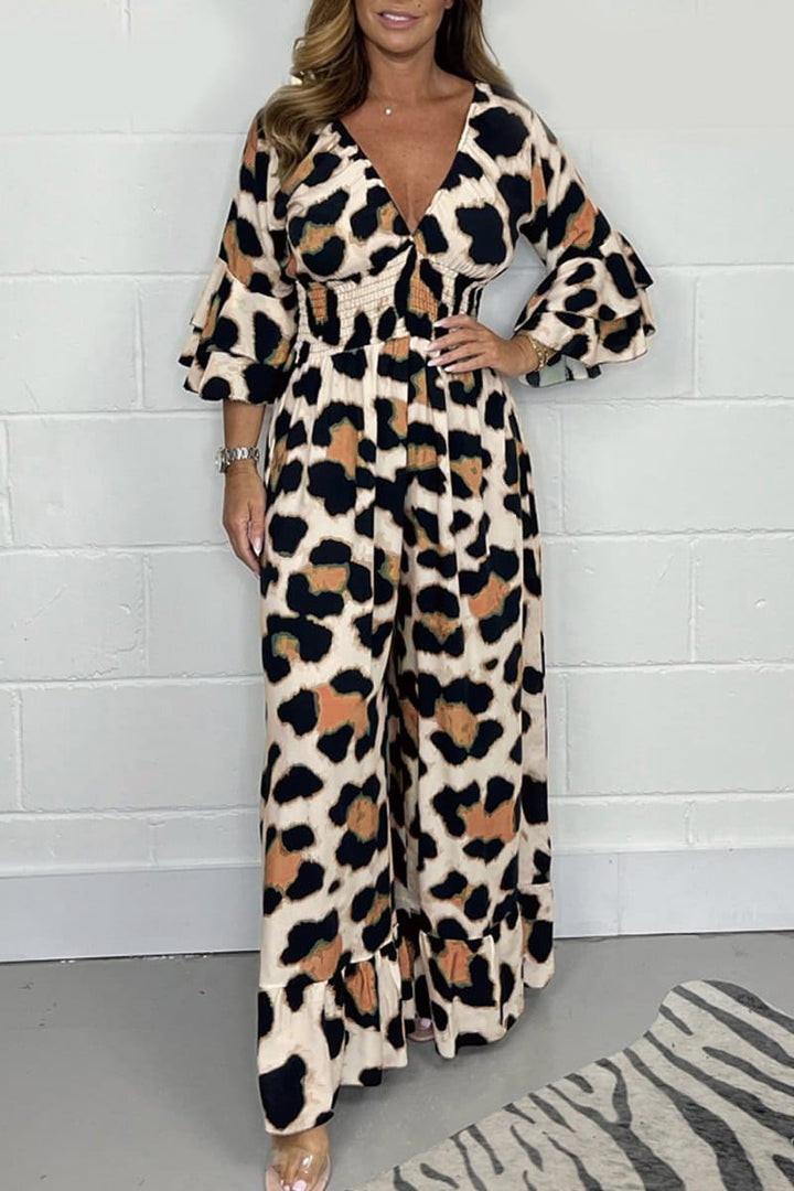 Kenza | Bold Leopard Print Jumpsuit für Frauen mit V-Ausschnitt - Komfort & Stil