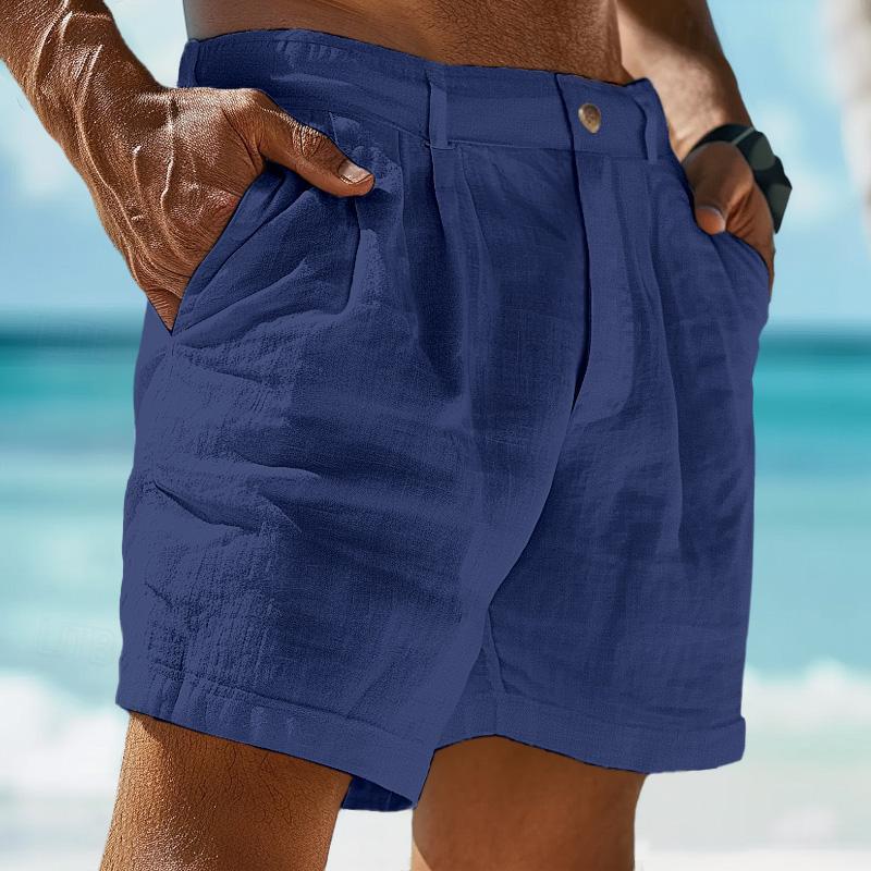 Pantalones cortos de lino para hombre | Cierre de botones | Ligero para el verano