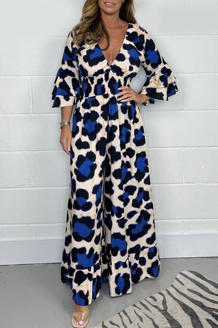 Kenza | Bold Leopard Print Jumpsuit für Frauen mit V-Ausschnitt - Komfort & Stil