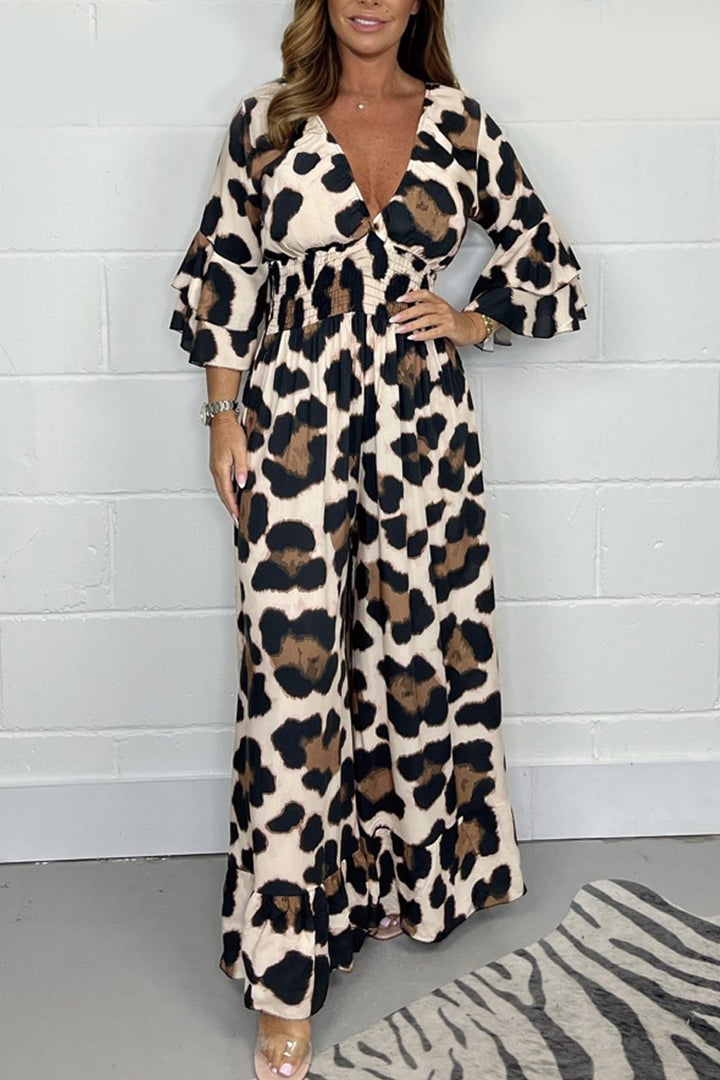 Kenza | Bold Leopard Print Jumpsuit für Frauen mit V-Ausschnitt - Komfort & Stil