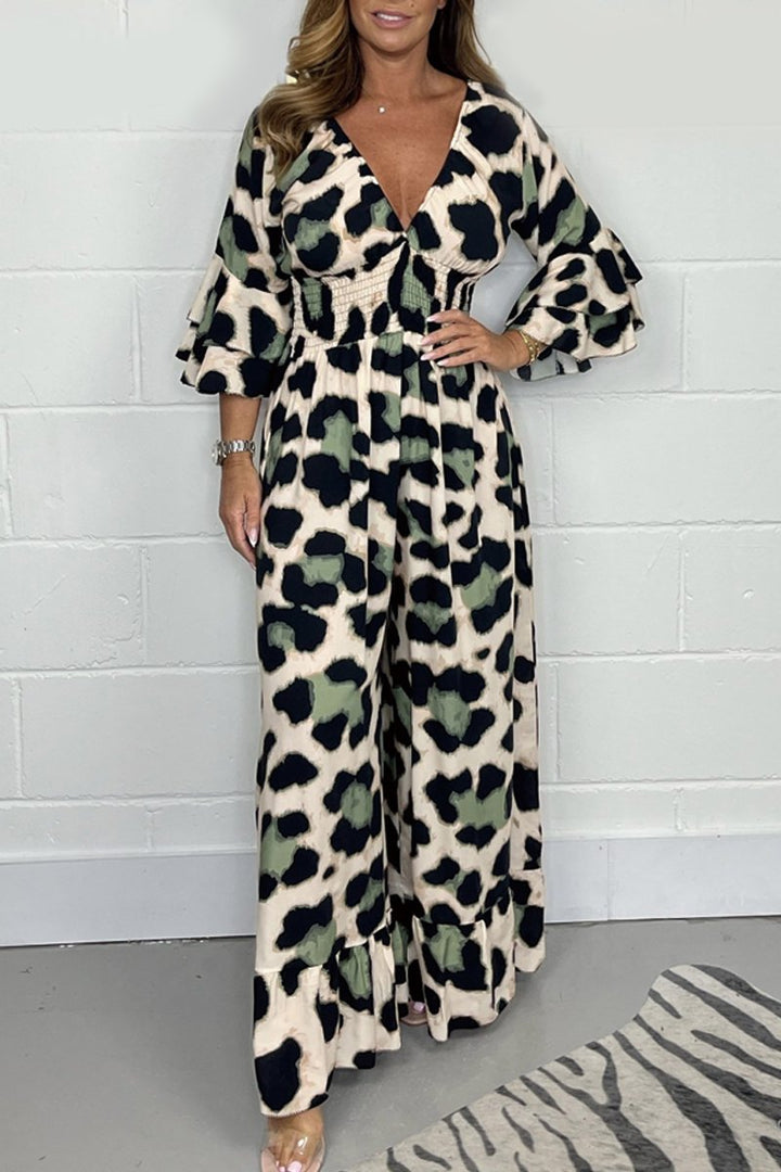 Kenza | Bold Leopard Print Jumpsuit für Frauen mit V-Ausschnitt - Komfort & Stil