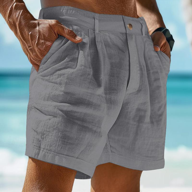 Pantalones cortos de lino para hombre | Cierre de botones | Ligero para el verano
