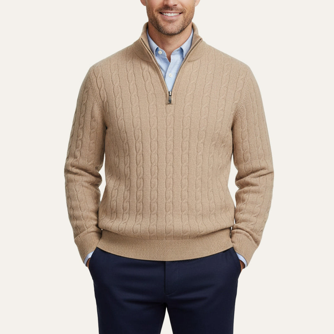 Pullover Herren Half Zip | Kabelstrick Klassisch Elegant