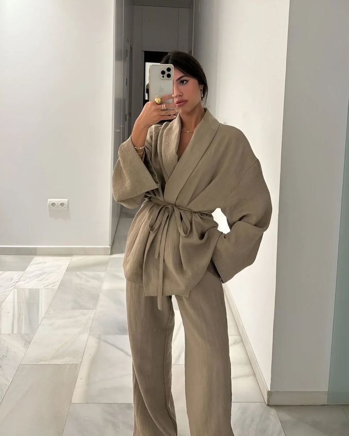 Nalani Leinen Kimono Set für Damen | Luftig, Elegant & Vielseitig für Frühling und Sommer