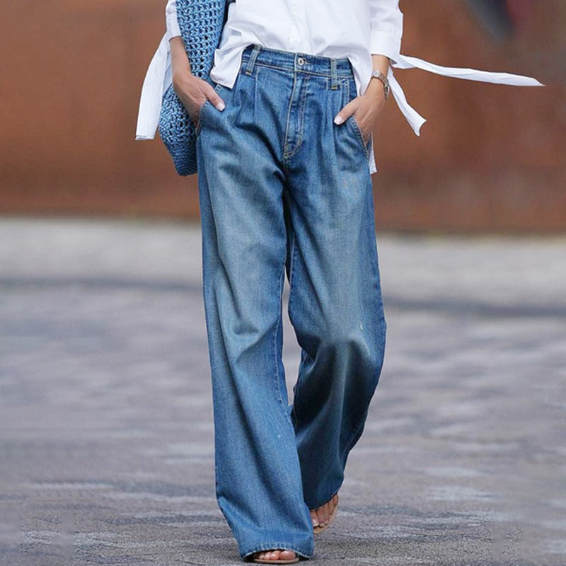 Jeans mit weitem Bein und hoher Taille | Plissee-Design | Entspannte und moderne Silhouette